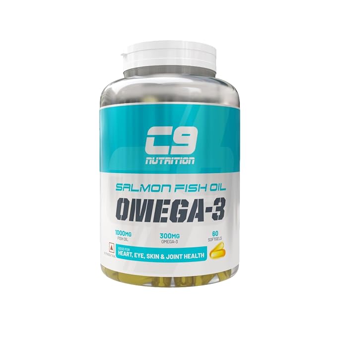 C9 Nutrition Salmon Fish Oil Omega-3 Capsules -1000mg Fish Oil and 300mg Omega-3 per Serving