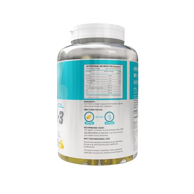 C9 Nutrition Salmon Fish Oil Omega-3 Capsules -1000mg Fish Oil and 300mg Omega-3 per Serving